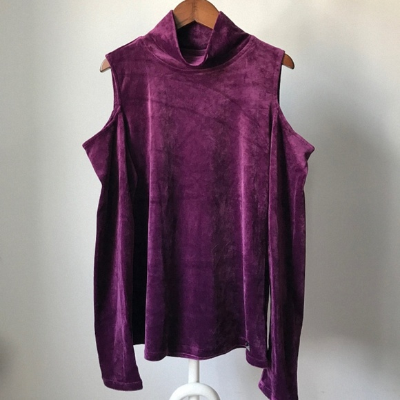 Calvin Klein Velvet Cold Shoulder Blouse Top - Picture 3 of 9